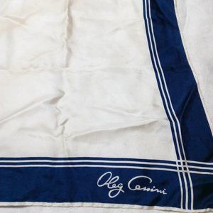 Vintage 1960's Oleg Cassini Blue and White Square Silk Scarf